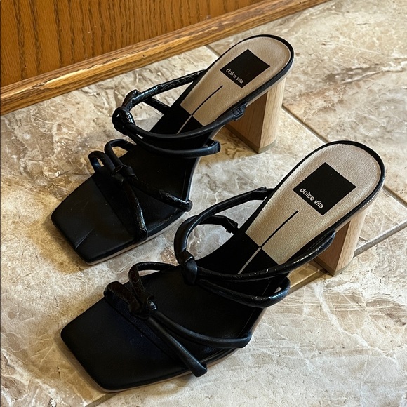 Dolce Vita Strappy Square Toe Heels w/ Faux Wooden Block Heel - Size 8 (?) - Picture 1 of 12